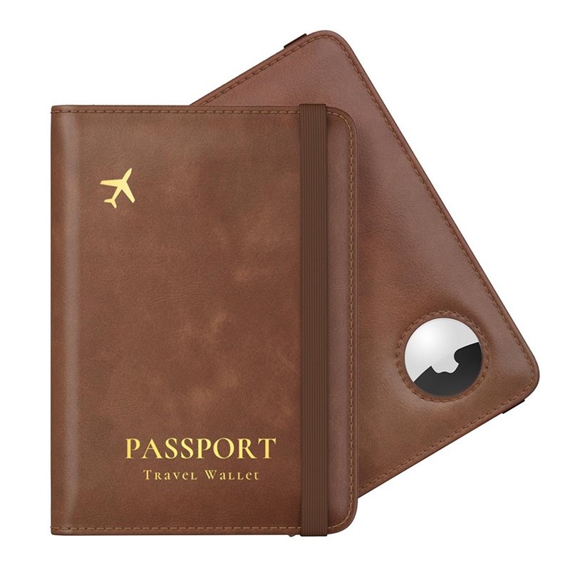 Travel Accessories Passport Holder - ABRT-エアタグ用RFIDブロッキング機能付きパスポートホルダー、スリムPUレザーパスポートウォレットカバーケース、紛失防止トラベルアクセサリー