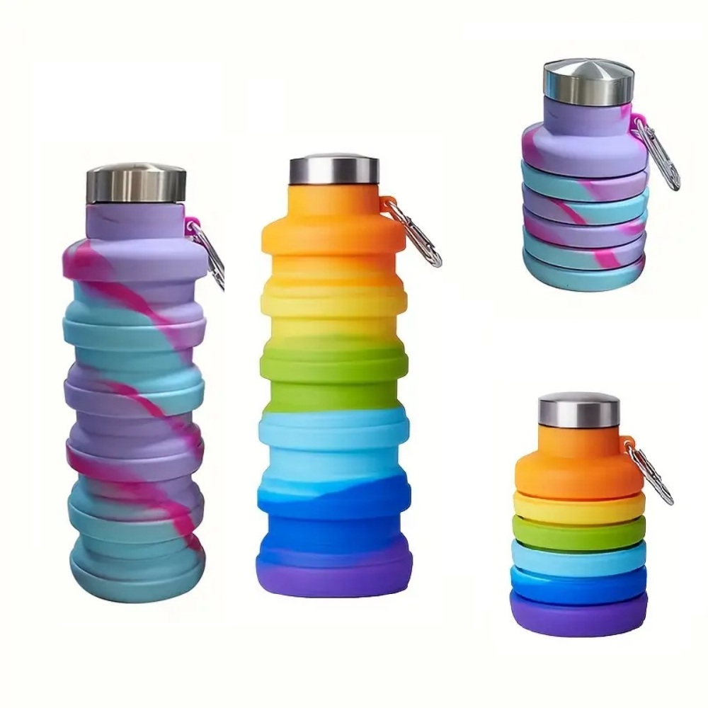 Water Bottle Collapsible - 500ml 折りたたみ式シリコンウォーターボトル漏れ防止折りたたみ式飲料用ポータブル軽量旅行キャンプスポーツドリンク容器