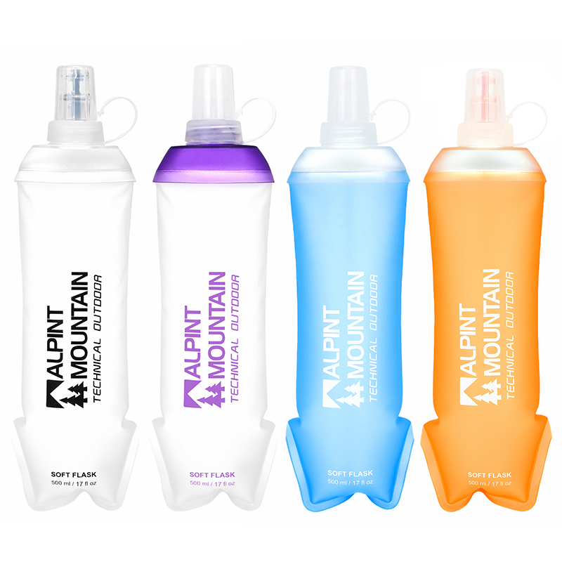 Water Bottle Collapsible - 500ml折りたたみ式漏れ防止ソフト折りたたみ式ウォーターボトル（ハイドレーションパック用）BPAフリーTPU、軽量ソフトフラスク（ランニング用）