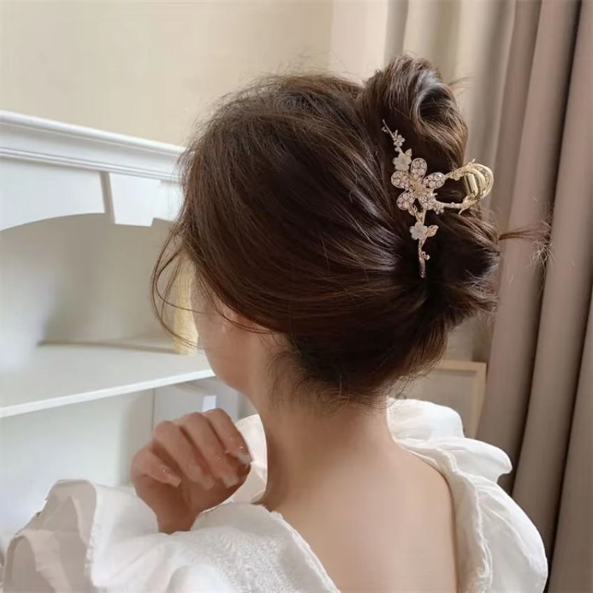 Travel Accessories Girls - 1 個金属ヘア爪パールヘアピンヴィンテージスタイルシルバー髪爪バレッタ女性ガールヘアクリップラインストーンアクセサリー
