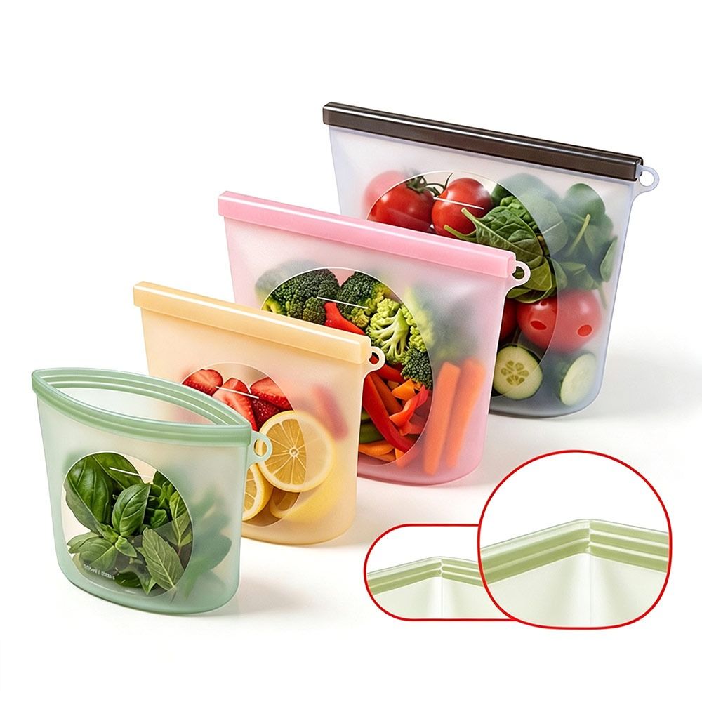 Reusable Zip Bag - シリコン食品保存袋 防湿 再利用可能 食品包装袋 ジップロックデザイン 鮮度保持
