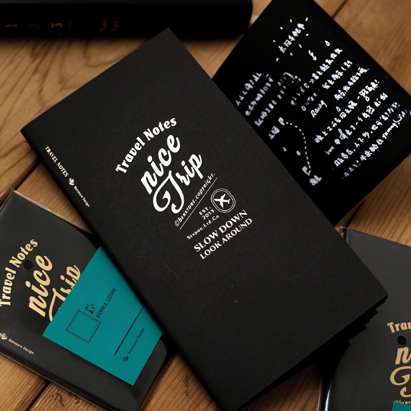 Travel Notebook Journal - Fromthenon 耐久性のある厚手の標準パスポート用黒カード紙トラベラーズノートジャーナルオフィス用品トラベルジャーナル