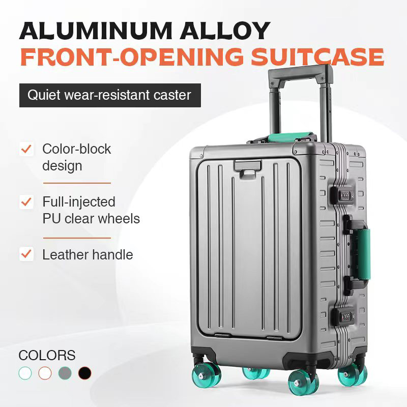 Travel Lock Tsa Approved - AIWEINY アルミニウムマグネシウム合金製スーツケース、フロントオープン式、360度回転 ° 静音TPEホイール、TSAロック付き、旅行用/機内持ち込みスーツケース