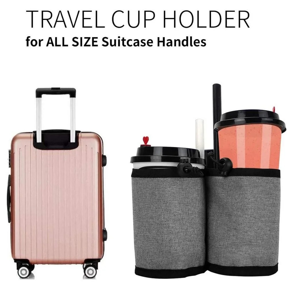 Travel Accessories Unique - 新しい荷物用ハンドル付きウォーターボトルホルダーバッグ、デュアルカップ収納ポーチ、調節可能な巾着式ドリンクキャリア、旅行用スーツケースに最適