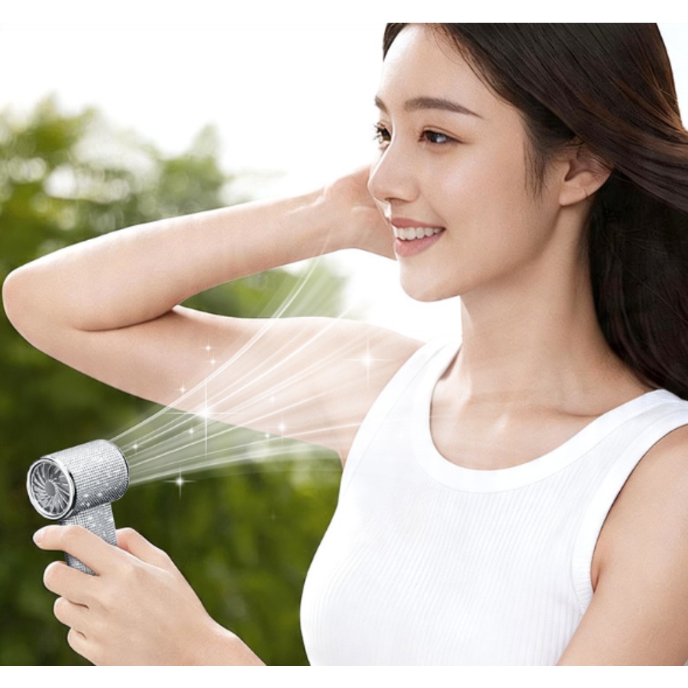 Travel Accessories Inc - 199段階風量調整可能な携帯扇風機、ダイヤモンド装飾の強風アイス冷却ファン、Type-C充電式ミニ扇風機、アウトドア旅行用