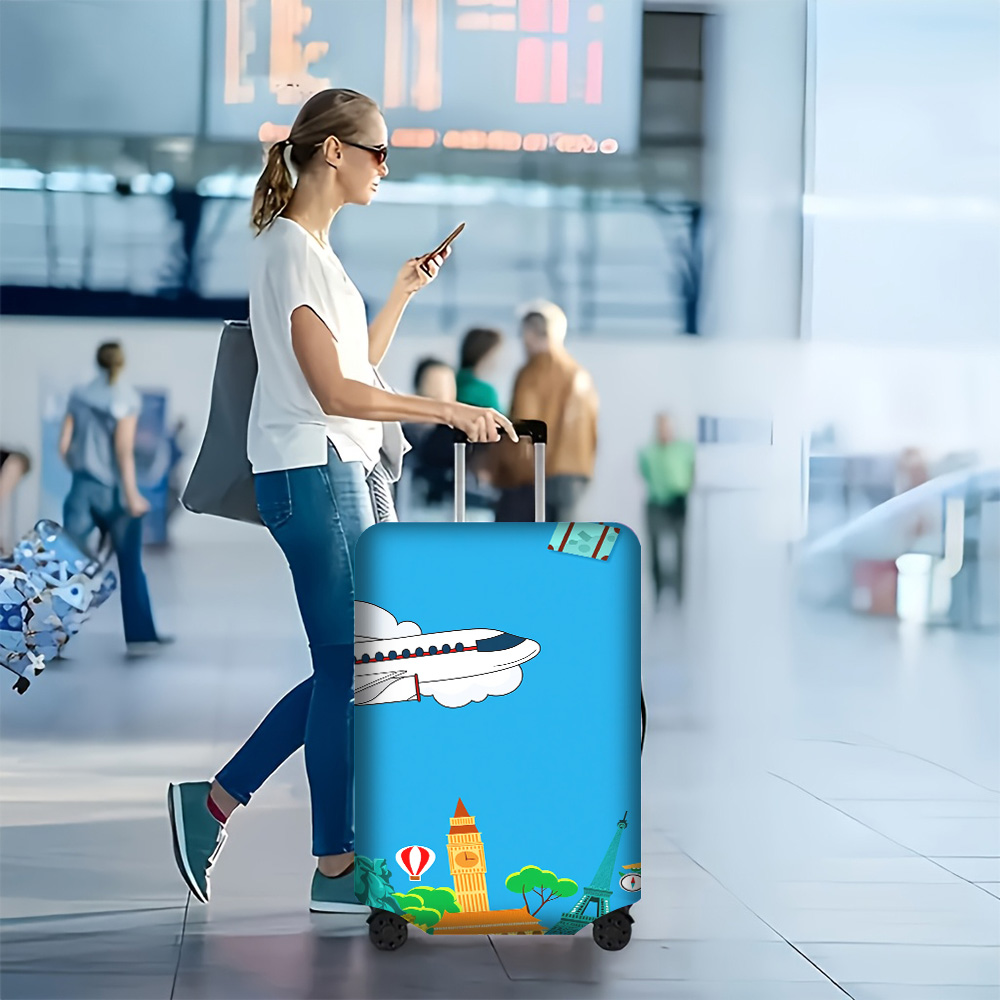 Travel Accessories Inc - 1ピースの鮮やかな旅行をテーマにした荷物カバー。18〜32インチの荷物サイズに対応。防塵性と耐久性に優れたアクセサリーが特徴です。