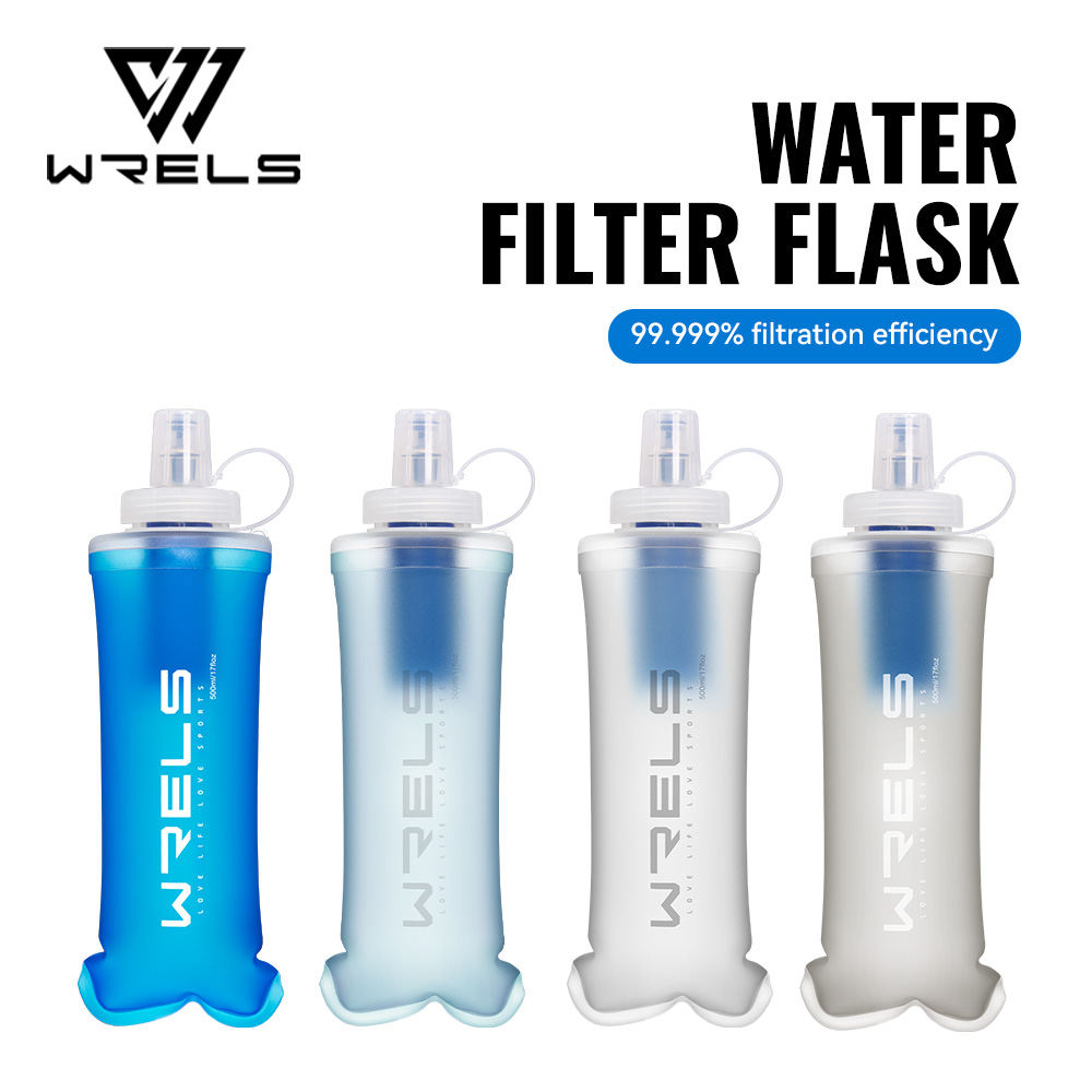 Water Bottle Collapsible - WRELS ウォーターフィルターボトル 折りたたみ式ソフトウォーターボトル フィルター付き スクイーズ式 デュアルフィルター