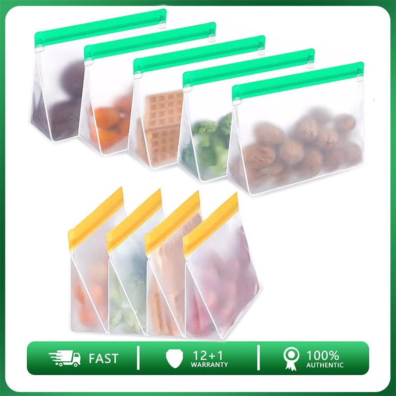 Reusable Zip Bag - 食品保存用の再利用可能なジップロックシリコンバッグ,アップグレード,漏れ防止,スタンドアップトップ,冷凍庫,サンドイッチ,ペバ