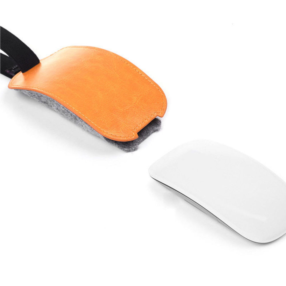 Travel Accessories Apple - オレンジ色のレザーマウスケース,トラベルバッグ,ソフトマウスカバー付き,ラップアラウンドマウスバッグ,2アクセサリー