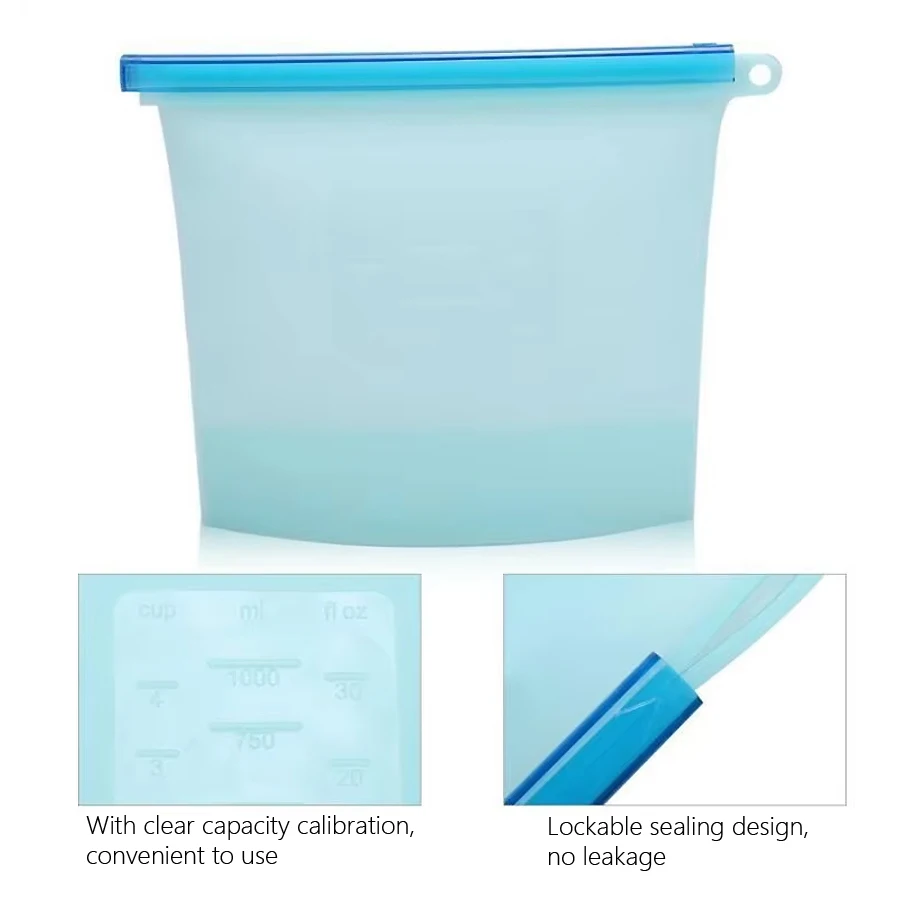 1000ml 再利用可能なシリコン食品グレード保存袋 ジップ - Reusable Zip Bag のレビューと価格