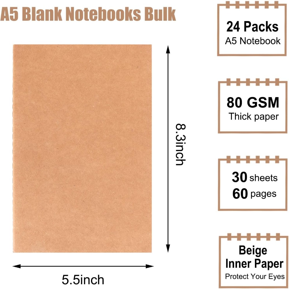 24冊入りA5無地クラフトノートブック（ジャーナリング、スケ - Travel Notebook Journal のレビューと価格