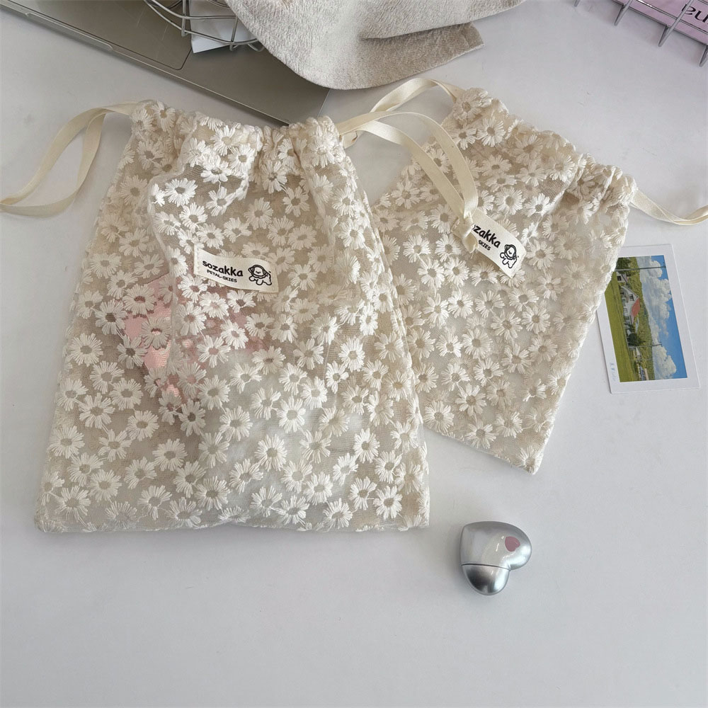 レース刺繍デイジーメッシュ巾着メイクアップバッグ夏旅行用トイ - Travel Accessories Us のレビューと価格