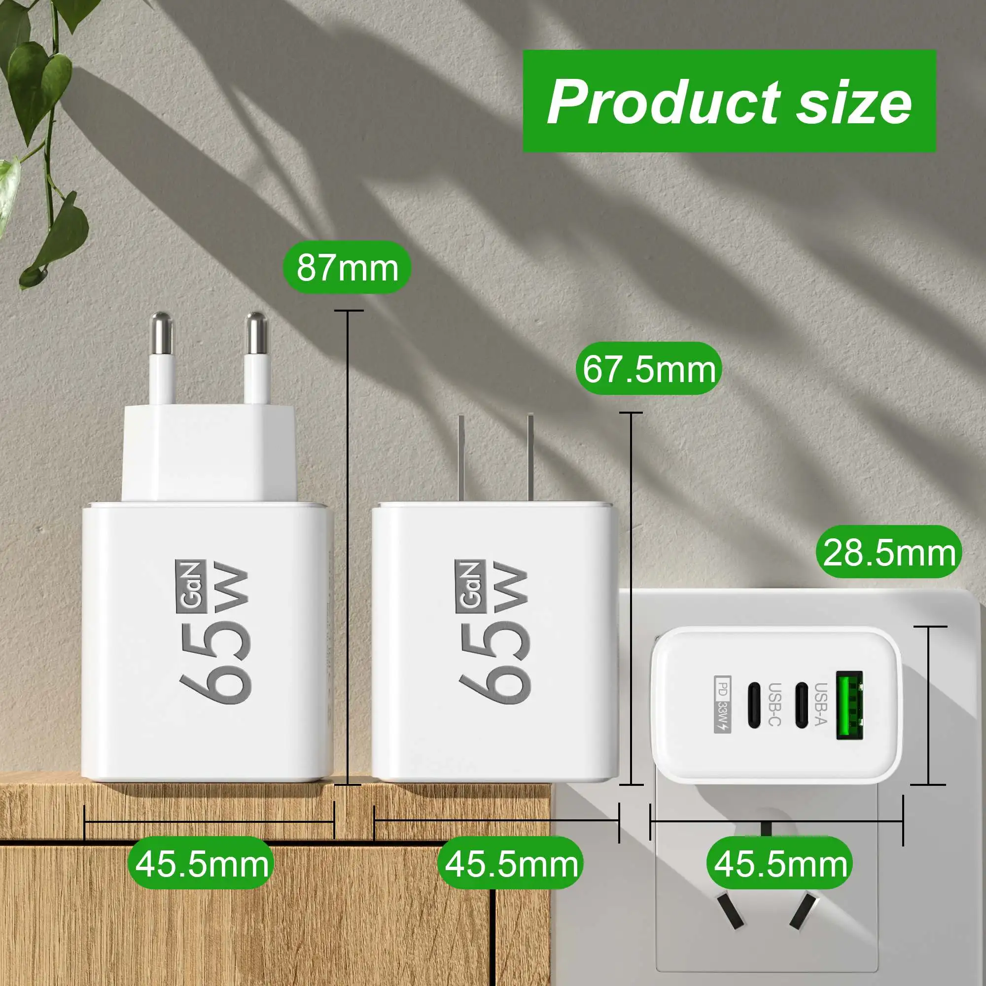 折りたたみ式 65W GaN 3 ポート USB‑C 壁掛け - Travel Accessories Inc のレビューと価格